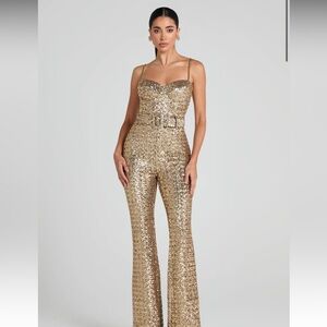 Nadine Merabi Gold Sequin Jumpsuit